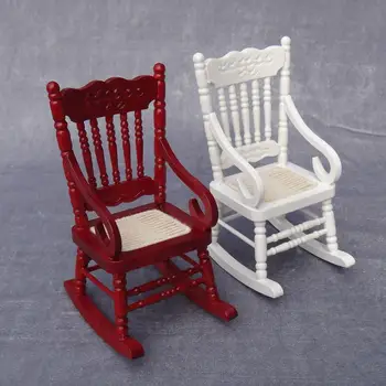 1/12 Dollhouse Ahşap sallanan sandalye Modeli Oyuncak DIY Minyatür Sahne Aksesuarı Bebek Evi Simülasyon Mobilya Oyuncaklar