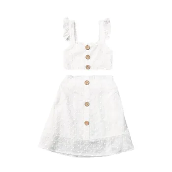 1-6 Yürüyor Çocuk Bebek Kız Giysileri Setleri Beyaz Ruffles Düğme Kolsuz Yelek Üstleri A-Line Etekler Tatil Boho Kıyafetler