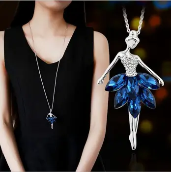1 adet Moda Kristal Bale Kız Charm Uzun Takı kadın Kolye Kolye Kazak Zinciri 2021 Kış Kolye yıldönümü hediyesi