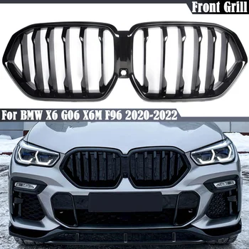 1-Slat Parlak Siyah Ön Böbrek Grill İçin BMW X6 G06 X6M F96 2020-2022 Tampon Yarış Izgarası Hood Araba Aksesuarları