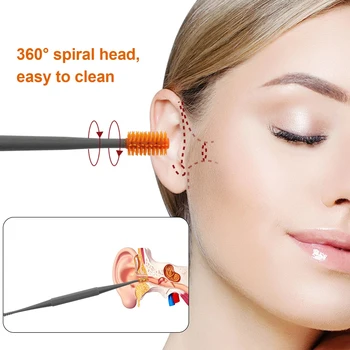 1 Takım Kulak Balmumu Temizleme Aracı Kulak Temizleme Çubukları Earpick Sökücü Silikon kulak temizleme çubuğu Çift Kafa Kulak Temizleyici 360° spiral Çubuk