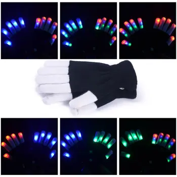 1 çift Yenilik Oyuncaklar LED parlayan Eldiven karnaval Glitter Eldiven parlayan ışıklar parmak uçları Aydınlatma siyah Yetişkin çocuk Oyuncakları