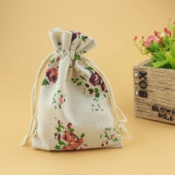 10 adet / grup Küçük İpli pamuklu çanta Hediye Poşet Bakkal çanta Sevimli Zanaat Ambalaj Poşetleri 10*14cm Çiçek Desen