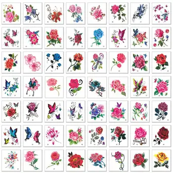 100 adet Geçici Dövme Çıkartmalar Çiçekler Kedi Kolları Ayak Dövme Renkli Vücut Sanatı Su Geçirmez Gül Sahte Çocuklar ve Kadınlar için