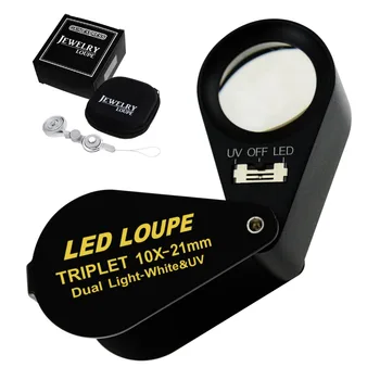 10x21mm büyüteç Kuyumcu büyüteç LED UV ışık üçlü Lens İncelemek için Elmas taşlar saatler baskı siyah çerçeve