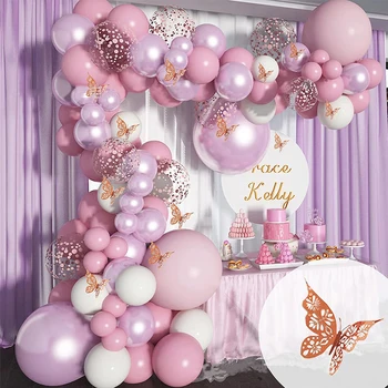112pcs Konfeti Balon Garland Kemer Kız Kadınlar için Seti 3D Kelebek ile Doğum günü Partisi Dekorasyon Aksesuar Düğün Malzemeleri