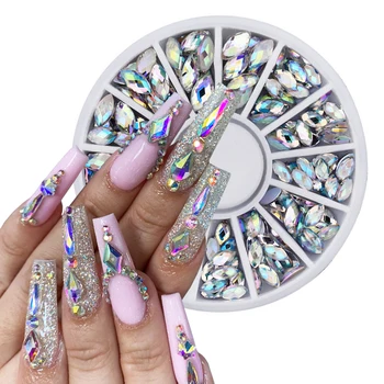 12 İzgaralar Glitter Tırnak Taklidi AB Flatback Karışık Boyutu Elmas Kristaller Düzensiz Boncuk 3D Nail Art Süslemeleri Manikür Taşlar
