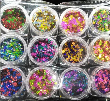 12 kavanoz / lot glitter toz glitter holografik NOKTALAR puan pullu zanaat tıknaz 1mm 2mm 3mm holografik * yeni *