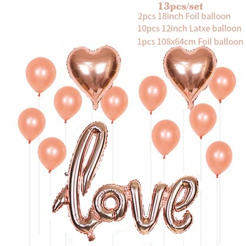 13 Adet / takım Aşk Kalp Folyo Balonlar Gül Altın Gümüş Lateks Konfeti Globos Balonlar Romantik Düğün Parti sevgililer Günü Malzemeleri