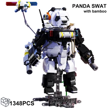 1348 ADET Robocop Panda SWAT Yapı Taşları Yaratıcı Bambu DIY Mekanik Hayvan Silahlı Tuğla Oyuncaklar Doğum Günü Hediyeleri Erkek Çocuklar İçin