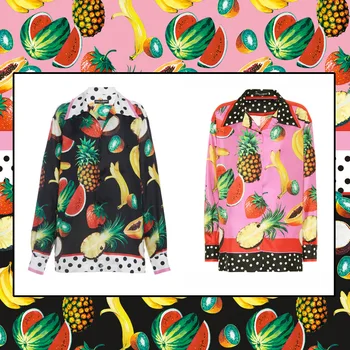145 cm Geniş Bahar ve Yaz Muz Çilek Ananas Karpuz Meyve Desen Dijital Baskı Gömlek Giyim DIY Kumaş