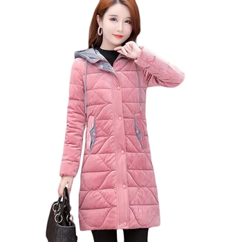 2021 Yeni Kış Kalınlaşmak Sıcak Kadife pamuklu ceket kadın Uzun Aşağı Pamuklu Ceketler Rahat Artı Boyutu kapüşonlu parka Palto 4XL