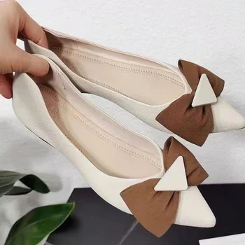 2022 Yeni düz ayakkabı Yaz Lüks Kadın Tatlı Bayanlar Kelebek Düğüm Sivri Burun Düşük Topuklu Kadın parti ayakkabıları Zapatos De Mujer