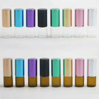 24x2 ml Şeffaf Cam / Amber uçucu yağ Rulo Şişeleri Cam Rulo Topları Parfümler Dudak Balsamı Şişeler Üzerinde rulo Renkli Kapak