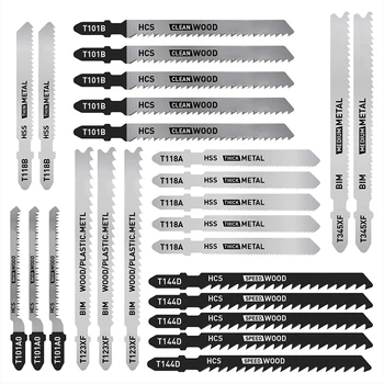 25 Adet T Shank Jig Testere Bıçağı Seti, Ahşap, Plastik ve Metal Kesme için T-Shank Bıçakları
