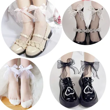 25 çift/50 adet Yaz Ultra ince Kristal İpek Çorap JK Lolita Tatlı Kızlar Kısa Çorap Polka Dot Japon Kawaii Yaylar Ekip Çorap