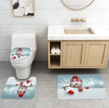 3 Adet Banyo mat seti Zemin Halıları Pazen Yılbaşı Kardan Adam Baskı Banyo Paspas Dekoratif Halı 45 * 75cm Banyo Paspas Banyo Paspas