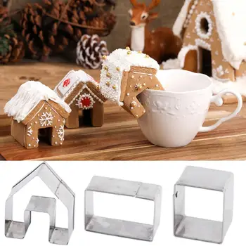 3 adet Noel kurabiye kalıbı Seti 3D Noel Zencefilli Ev Şekli Fondan Bisküvi Kesiciler Kek Kalıbı Dekorasyon Araçları Noel
