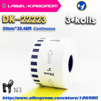 3 Dolum Rulo Sarı Renk DK - 22223 Etiket 50mm*30.48 M Sürekli Etiket Brother Yazıcı için DK-2223 DK22223