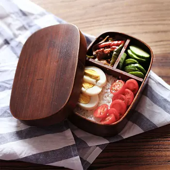 3 İzgaralar Ahşap Bento Kutuları Taşınabilir Piknik yemek kabı Çocuklar Öğrenciler Gıda Konteyner Japon Tarzı Ev Bento yemek kabı