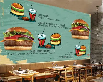 3d fotoğraf Duvar Kağıtları özel duvar Retro fast food restoran gurme burger rop ev dekor duvar kağıdı duvarlar için rulo yatak odası