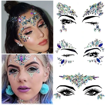 3D Kristal Yüz Dövme Çıkartmalar Voorhoofd Sticker Juwelen Glitter Rhinestone Kadınlar Masquerade Parti Sahne Seksi Tijdelijke Dövme