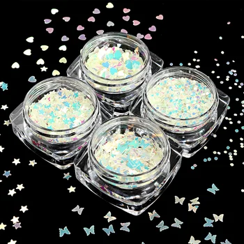 4 adet Işıltılı Payetler Tırnak Tasarım Mix Yıldız Kalpler Kelebek Glitter Gevreği Karanlık Madeni Pul Tırnak Sanat Süslemeleri