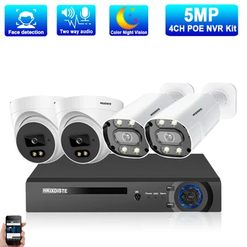 4K POE NVR Kiti 4CH 2 Yönlü Ses 5MP POE IP Kamera Sistemi Seti Açık Renkli Gece Görüş CCTV Güvenlik Video Gözetim Sistemi