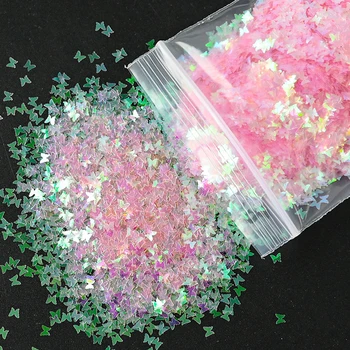 50 g / torba Holografik Ayna Kelebek Nail Art Glitter Renkli Ultra-ince Şeffaf Gevreği Gökkuşağı Serisi Pul Süslemeleri
