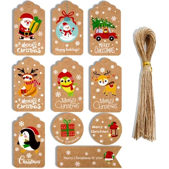 50 Takım Noel Kraft Kağıt Etiketleri Merry Christmas Kardan Adam Geyik Hediye Paketleme Etiket Kartı Ev Dekorasyon Ev Dekor Toptan