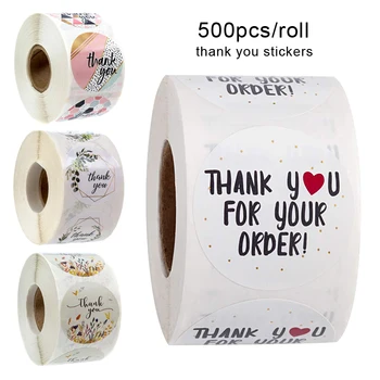 500 adet/rulo Yapışkan Tarzı Çıkartmalar El Yapımı Etiket Daire Kırtasiye için Teşekkür Ederim Sipariş Mühür Etiketleri Etiket