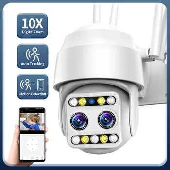 5MP IP Kamera Çift Lens Dürbün kablosuz WiFi kamera 10X Zoom 1080P 3MP CCTV Gözetim Güvenlik AI İnsan Algılama İzleme