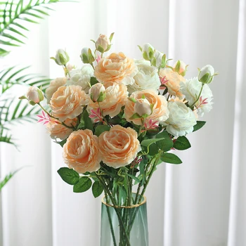 66 cm Güzel Gül Şakayık Yapay İpek Çiçekler Küçük buket flores Düğün Dekorasyon Ev Partisi Bahar Sahte Çiçek
