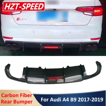 A4B9 Gerçek Karbon Fiber Arka Dudak Spoiler Tampon Difüzör araç gövde kiti İle led ışık Audi A4B9 S-line S4 2017 Up Modifikasyonu