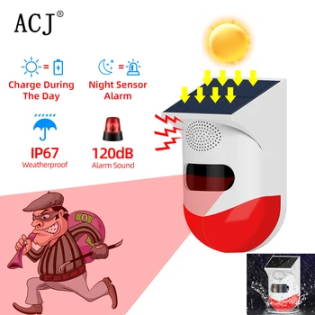 ACJ Açık Güneş Enerjisi Kızılötesi Alarm 120dB Strobe Bağımsız Kablosuz Anti-hırsızlık Su Geçirmez Hayvan Sürücü Alarmı Fabrika Fiyat