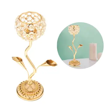 Altın Metal Kristal Mum çay lamba tutucu Zarif düğün yemek masası Dekoratif Centerpiece Yıldönümü Kutlama Dekor