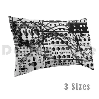 Analog Synthesizer Modüler Sistem - Siyah Beyaz İllüstrasyon Yastık Kılıfı Baskılı 50x75 Synthesizer Modüler