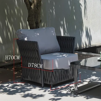 Açık Alan Bölümleri Kanepeler Elastik tek Halat Dokuma Kanepe sandalye Bahçe Konuşma Mobilya Gri Yastık El