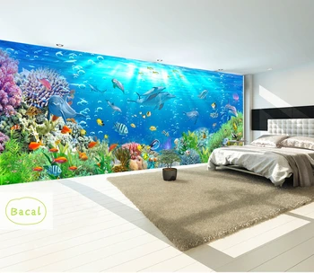 Bacal Özel Fotoğraf Duvar Kağıdı 3D Stereoskopik Sualtı Dünyası Deniz Balık Oturma Çocuk Odası TV Arka Plan 3D Duvar Kağıdı