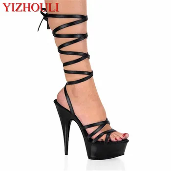 Bayan aşk sandalet parlak matkap yüksek çapraz kaburga ultra yüksek seksi güzellik ayakkabı modeli iki ayakkabı 15cm