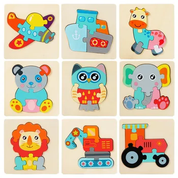 Bebek 3D ahşap yapbozlar Karikatür Hayvanlar Çocuklar Bilişsel Yapboz Eğitici Bulmaca Ahşap oyuncaklar Çocuklar için Bebek yap-boz Oyunları Oyuncak