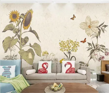 beibehang Özel fotoğraf duvar kağıdı duvar Amerikan İskandinav küçük taze ayçiçeği bitki TV arka plan duvar dekoratif boyama