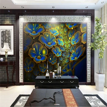 beibehang özel papel de parede 3D Oturma Odası için Romantik Kristal Mavi Çiçek Mücevher TV Arka Plan Modern Büyük Duvar Ev Dekor