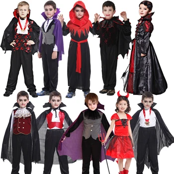 Cadılar bayramı çocuk Günü İskelet Cosplay Kostümleri Çocuklar Kafatası Gotik Erkek Vampir Hayalet Parti Elbise Elbise Elbise