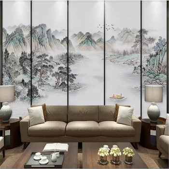 Dekoratif Duvar Kağıdı Yeni Çin Tarzı Soyut Mürekkep Ve Yıkama Boyama Arka Plan Duvar