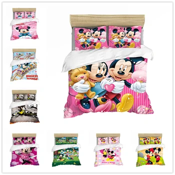 Disney Mickey Minnie Mouse nevresim takımı Nevresim Takımları Tek, Çift Kraliçe Kral Yorgan nevresim takımı s yastık kılıfı hediyeler