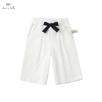 DK18306-K dave bella yaz 3Y-13Y çocuk kız moda yay katı cepler pantolon çocuk butik sevimli buzağı uzunlukta pantolon