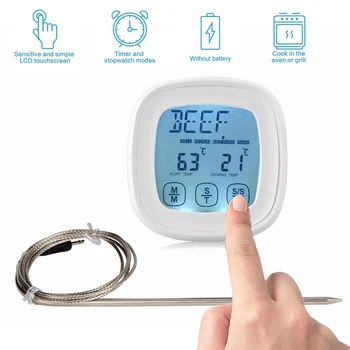 Dokunmatik Ekran Dijital Termometre çalar saat Su Geçirmez Prob Et BARBEKÜ 0-250° Termometre Ev Mutfak mutfak zamanlayıcısı Araçları