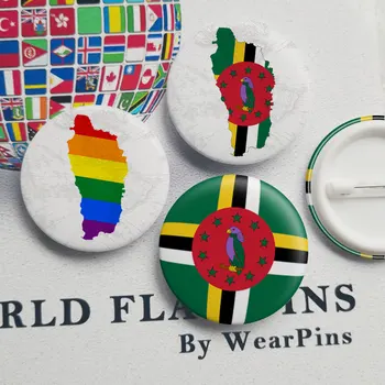 Dominika Bayrağı Harita Teneke Düğme Pimleri LGBT Eşcinsel Gökkuşağı Gurur Teneke Düğme Rozetleri