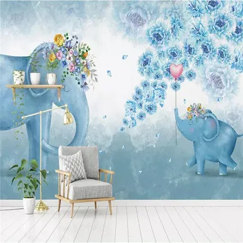 Duvar kağıdı el boyalı fil çiçek özel fotoğraf çocuk yatak odası salon duvar profesyonel üretim duvar